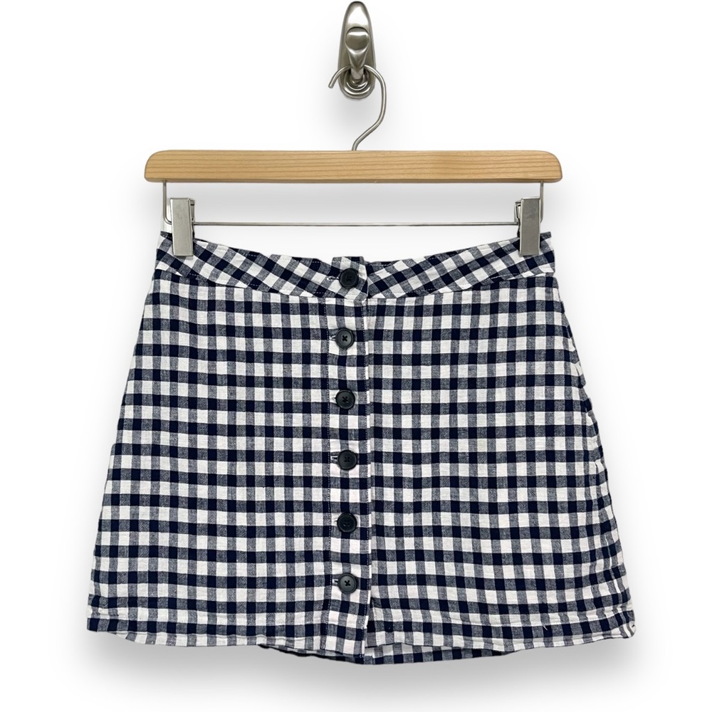Aritzia- Sunday Best Flawed* Navy White Gingham Micah Mini Skirt Size 2.